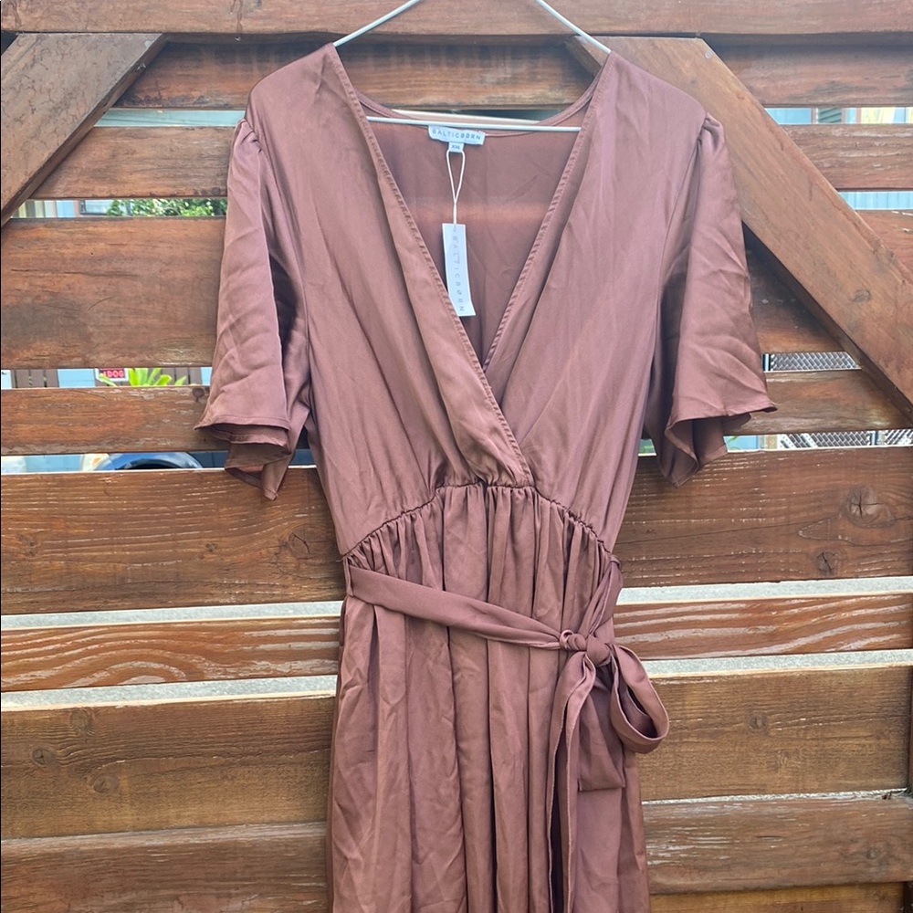 Baltic Born NWT Elegant Brown/ Rose Wrap Dress - Picture 3 of 6